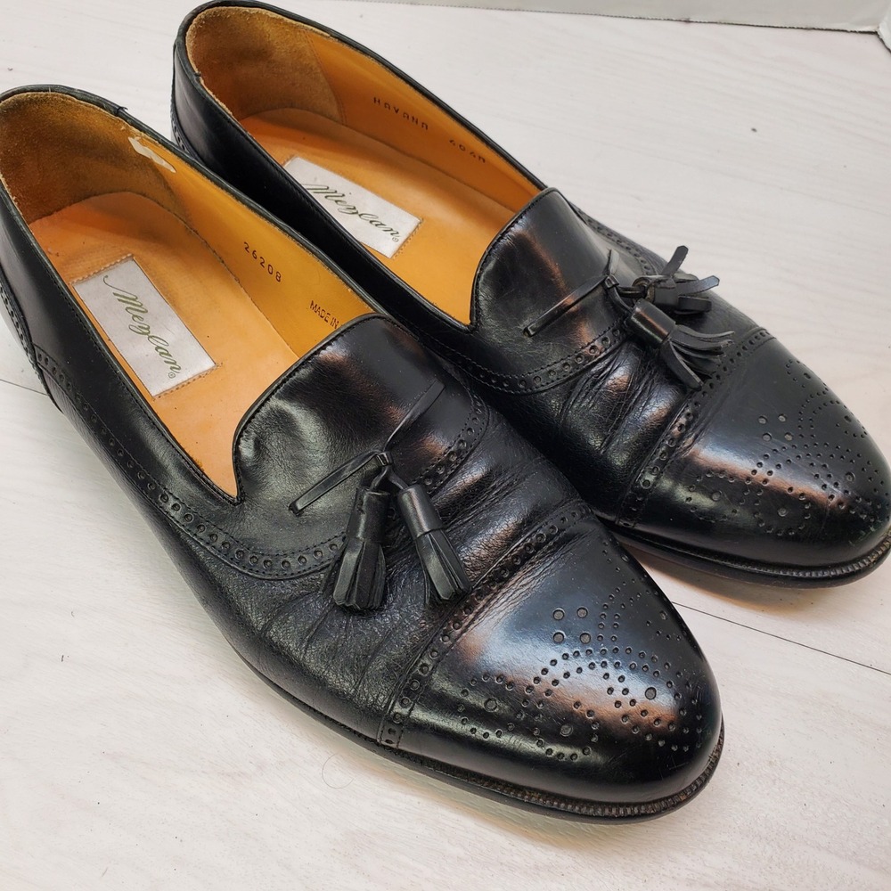 Mezlan Havana‎ 404M Mens Black Leather Tassel Loafers Wingtip Brogue Spain 11 M - Picture 2 of 13